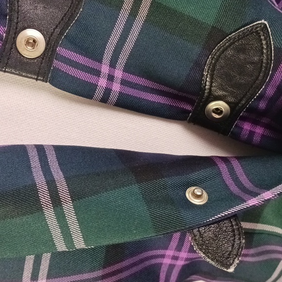 Escada Vtg Green Purple Plaid W Buckles Jacket. - Picture 4 of 8